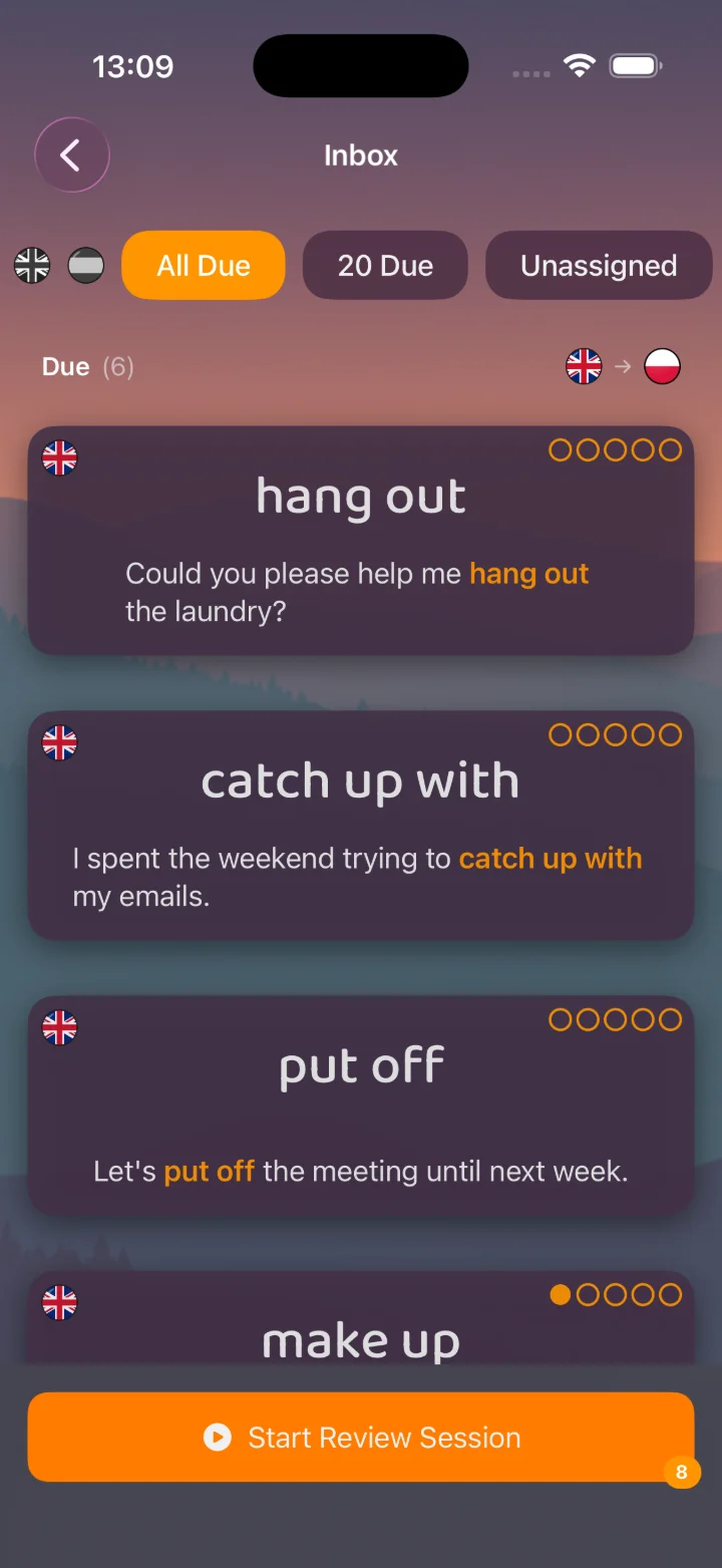 Palabrify Inbox — your language learning TODO list