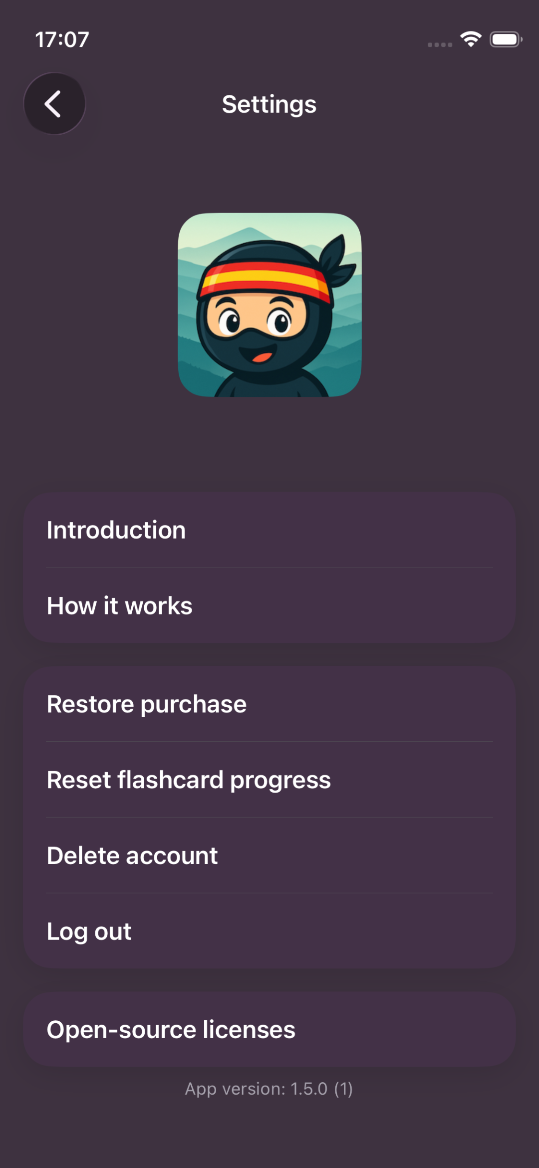 Palabrify Settings screen showing data management options