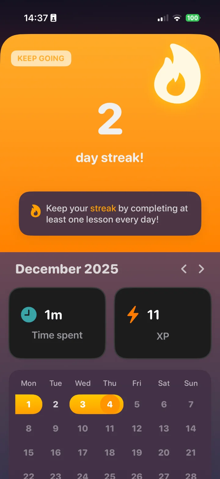 Streak and spaced repetition progress