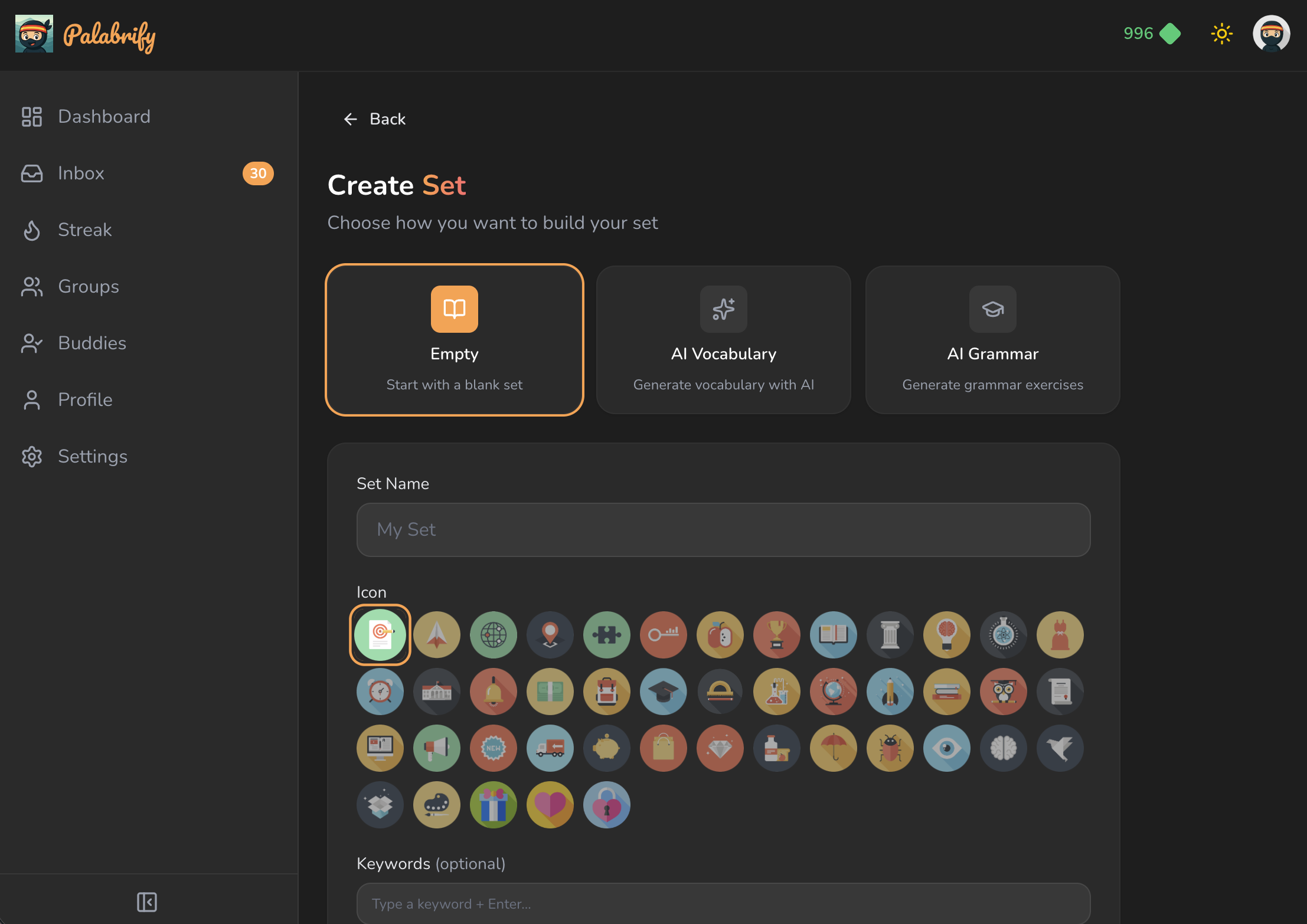 AI-powered set creation in Palabrify