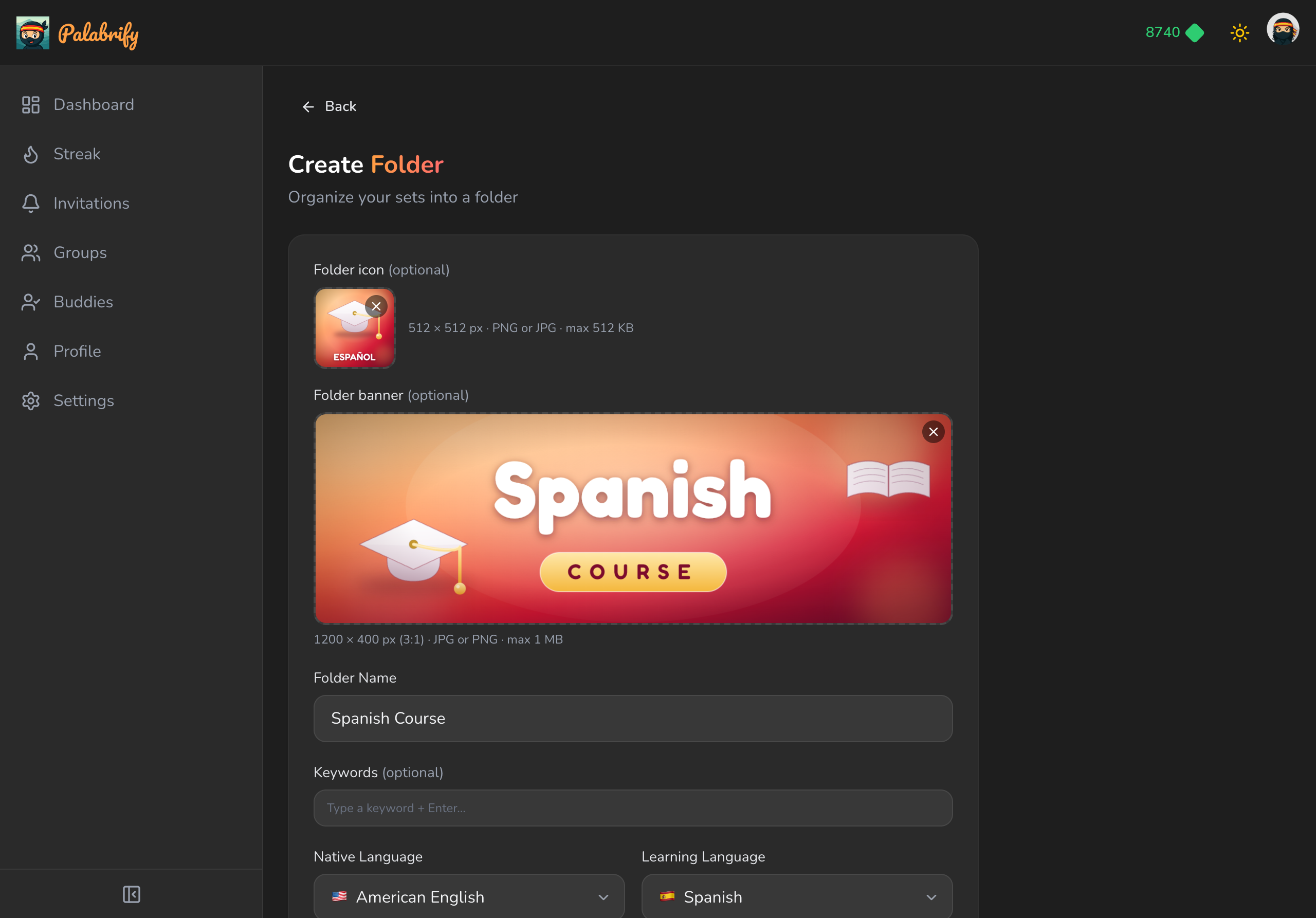 Creating a course with a custom folder icon and banner already uploaded