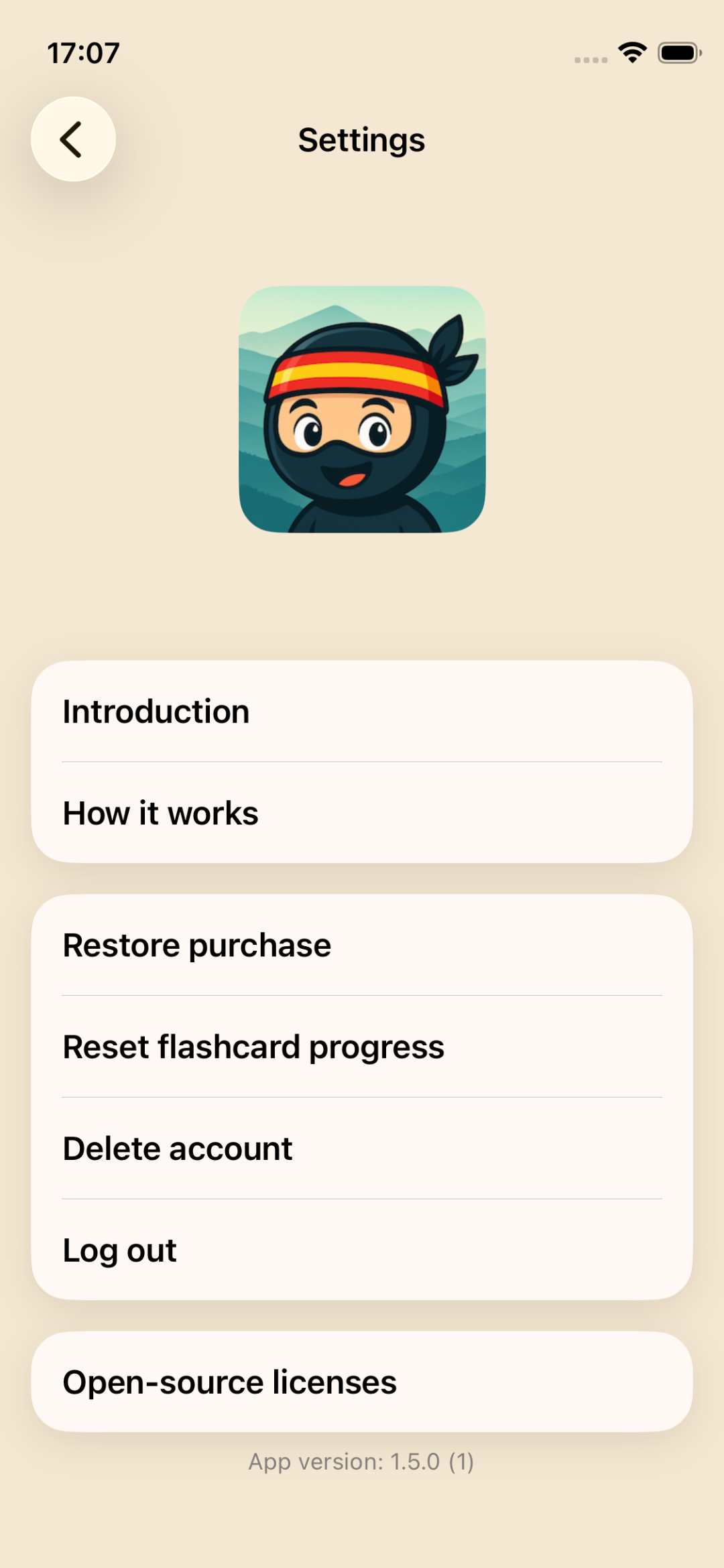 Palabrify Settings screen showing data management options